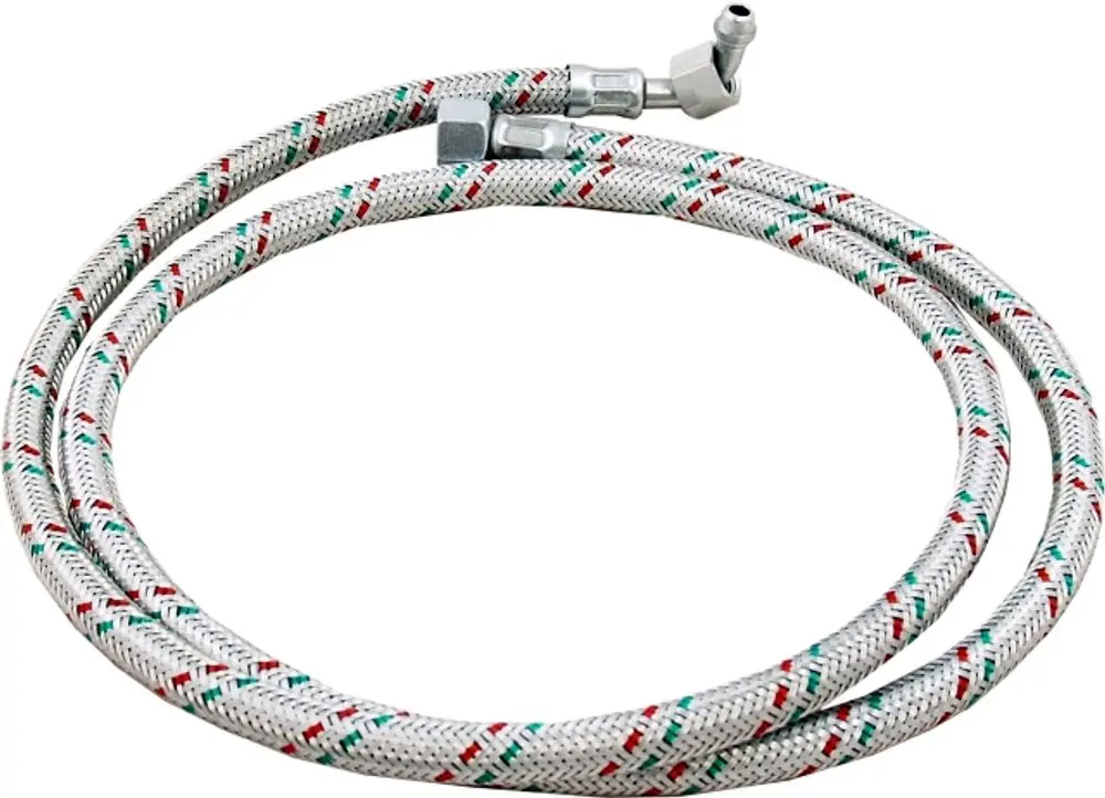 Schlauchleitung mit geflochtenem Gewebe und Metallanschlüssen, geeignet für Cuenodbrenner, hergestellt von der Marke Wolf.